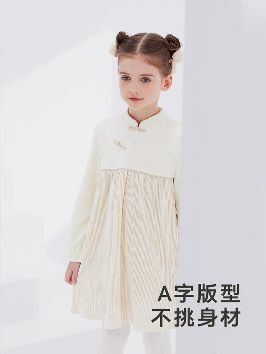 英氏女童连衣裙秋冬春季灯芯绒中式宝宝裙子秋冬YRLAJ42345A 商品图4