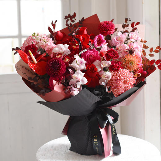 《福气满满》高原红红掌大花蕙兰大丽花花束 商品图8