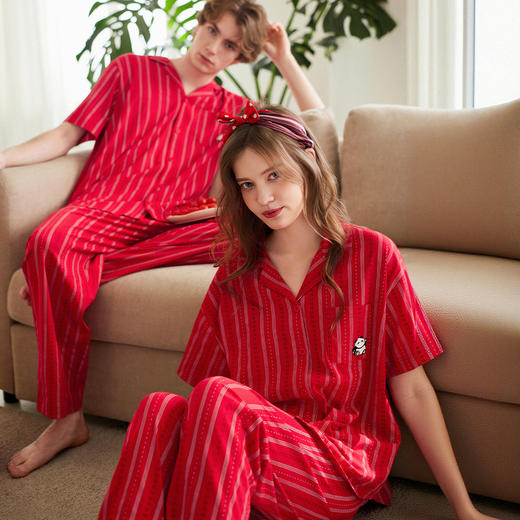 （合作款）芬腾情侣夏季纯棉条纹短袖套装yc0225025 商品图0