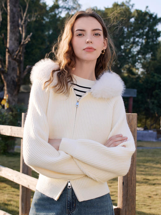 【百图lulu定制】【大毛领针织外套】毛条可拆卸 温暖 针织开衫外套 商品图2