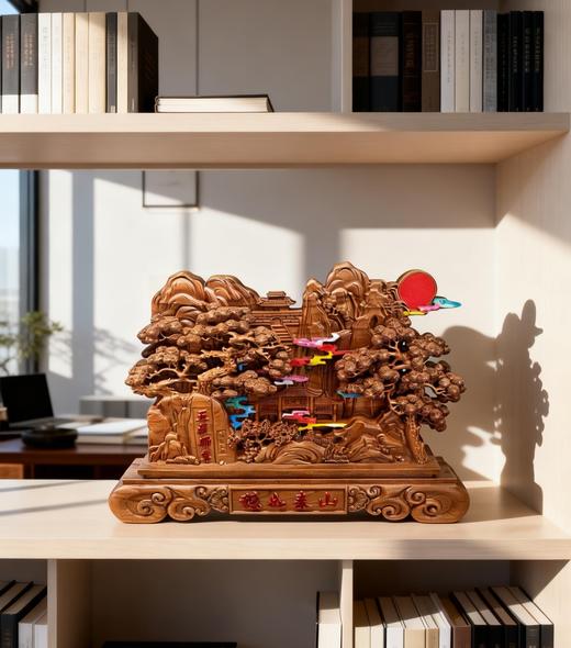 桃木五岳独尊台屏泰山全景图摆件景泰蓝木雕刻装饰品 商品图1