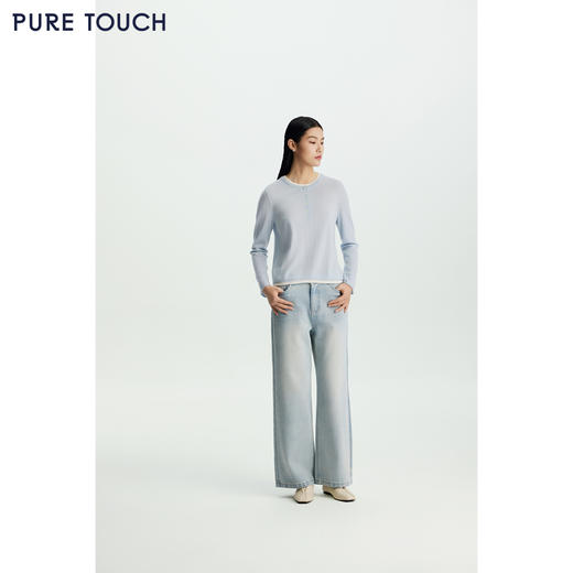 商场同款PURE TOUCH26春夏新款圆领羊毛针织衫撞色领直筒套头衫 商品图3