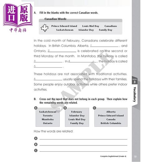 【中商原版】加拿大课程英语练习册 聪明英语 四年级 Complete EnglishSmart Grade 4 Canadian Curriculum English Workbook 商品图3