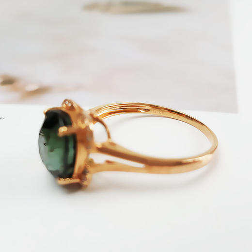 【天然正品】AU750黄金镶钻镶天然近全净体3.5ct椭圆刻面碧玺戒指15号（戒圈可改）281025AH36 商品图2