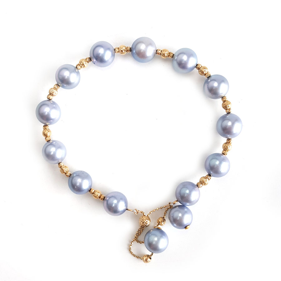 【天然正品】AU750精品黄金镶天然近完美约8.2MM akoya blue rose海水珍珠手链8.2MM（皆取最大值）220126TJ20