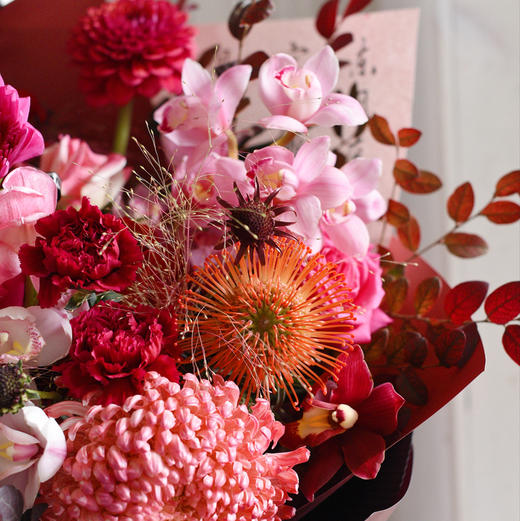 《福气满满》高原红红掌大花蕙兰大丽花花束 商品图3