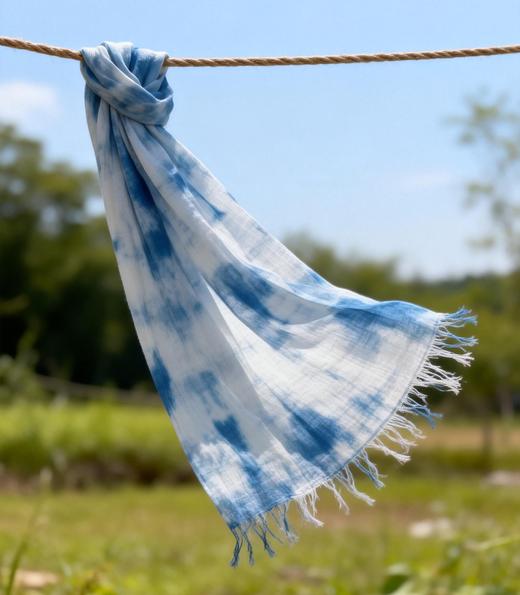 非遗扎染手工草木染纯棉围巾独特设计蓝染布料 商品图1