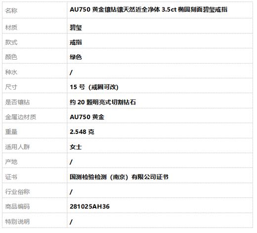 【天然正品】AU750黄金镶钻镶天然近全净体3.5ct椭圆刻面碧玺戒指15号（戒圈可改）281025AH36 商品图7