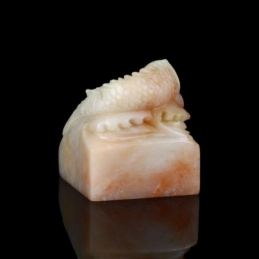 孤品17832老挝石桃花粉鱼钮年年有鱼大方章玺章3.7*3.7*4.5cm 商品图1