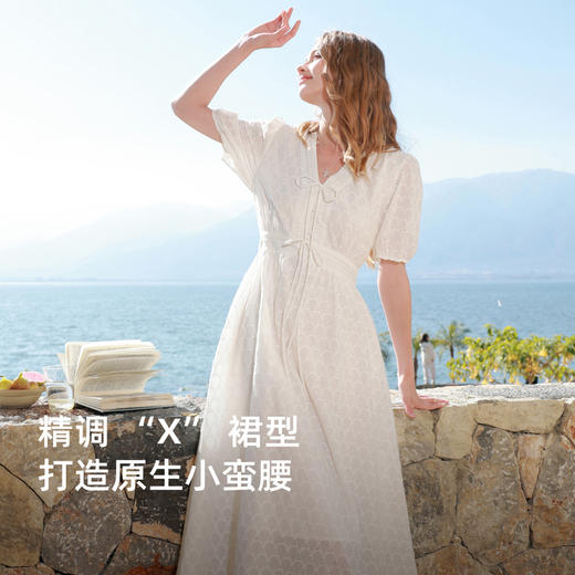【理想裙】三彩2026春季新款法式纯棉V领镂空绣花连衣裙A字裙M 商品图3