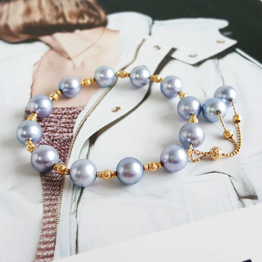 【天然正品】AU750精品黄金镶天然近完美约8.2MM akoya blue rose海水珍珠手链8.2MM（皆取最大值）220126TJ20 商品图2