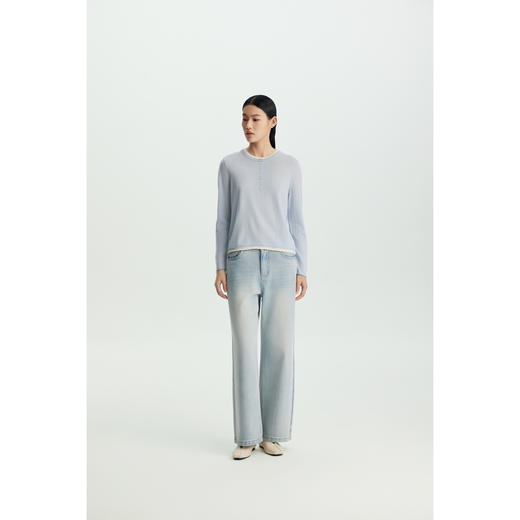 商场同款PURE TOUCH26春夏新款圆领羊毛针织衫撞色领直筒套头衫 商品图6