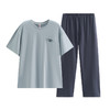 芬腾新款男士睡衣夏季短袖长裤圆领套头纯棉字母透气家居服套装 商品缩略图0
