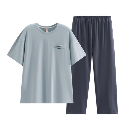 芬腾新款男士睡衣夏季短袖长裤圆领套头纯棉字母透气家居服套装 商品图0