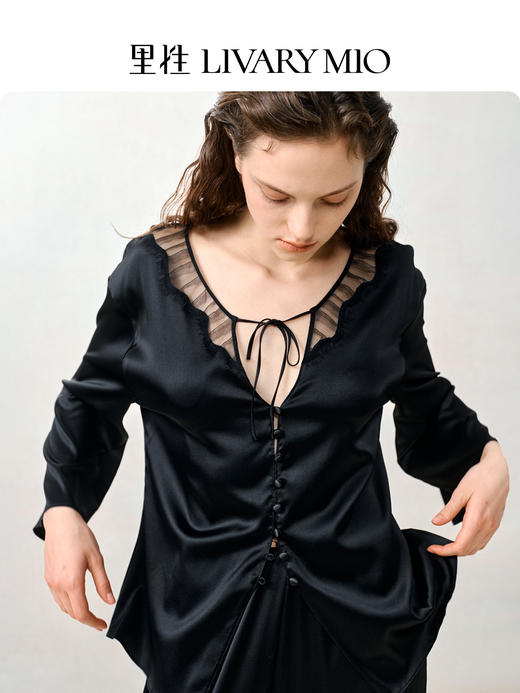 里性 LIVARY MIO 独白 法式真丝蕾丝刻花家居服套装长袖可外穿睡衣 商品图3