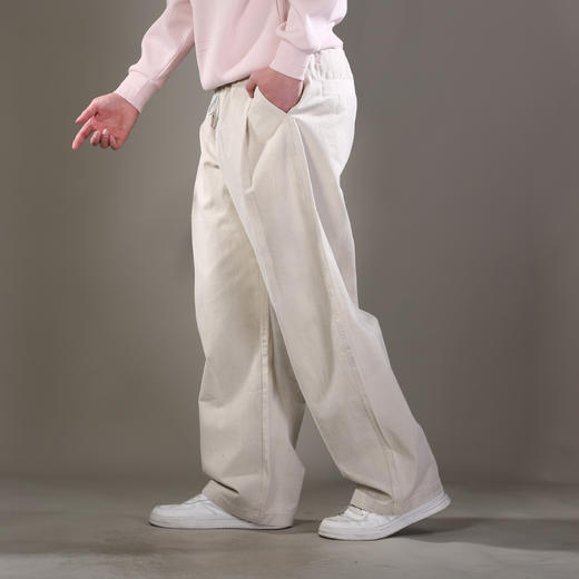 DRONKOO 2026 抽绳半松紧满幅不规则竖纹喷色做旧中厚休闲长裤 商品图2