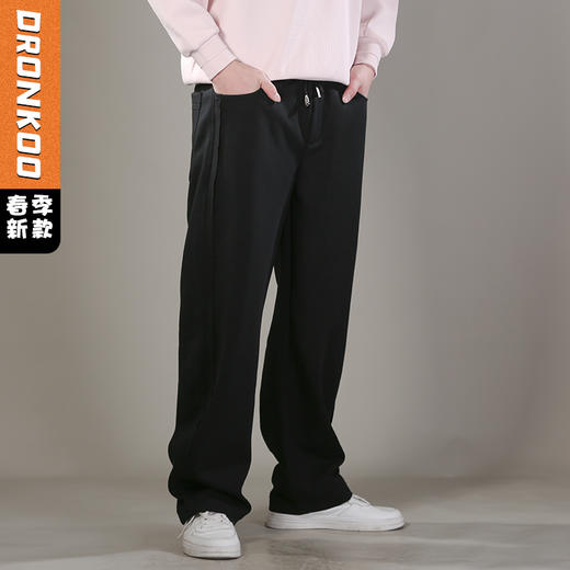 DRONKOO 2026 抽绳松紧腰两侧压线破边中厚休闲长裤 商品图0