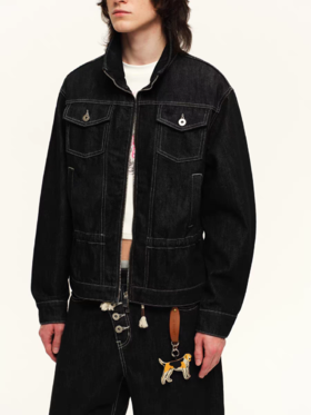 出逃赤岗西/C26SSW170/复古竖纹原牛廓形牛仔外套