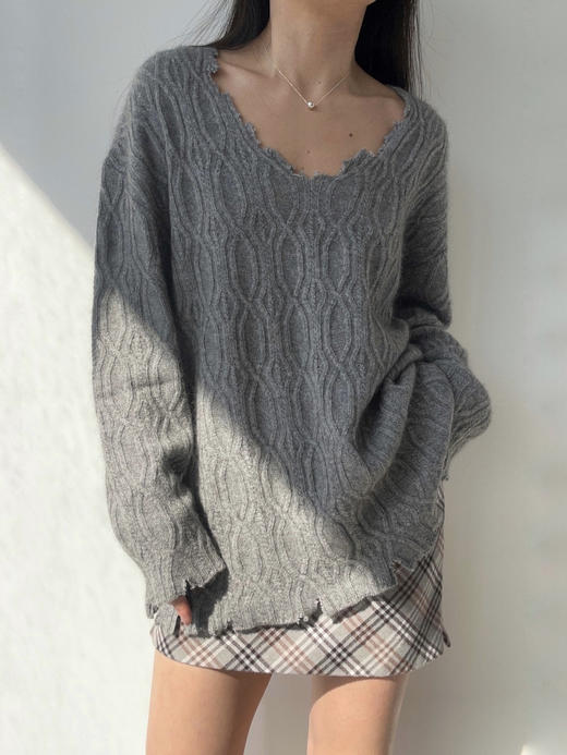 TU｜C05AW24-KW06 浣熊毛V领毛边上衣 [ 灰GY00 / 米灰GY15 ] 商品图10