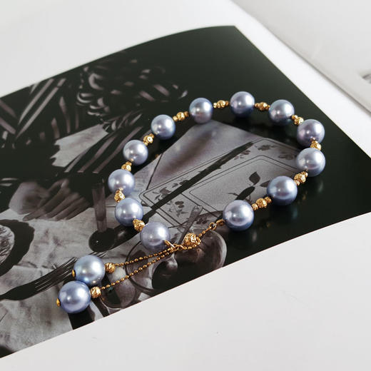 【天然正品】AU750精品黄金镶天然近完美约8.2MM akoya blue rose海水珍珠手链8.2MM（皆取最大值）220126TJ20 商品图3