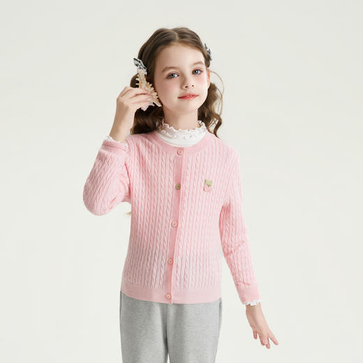 mettekids儿童针织衫2026春新款女童洋气绞花桑蚕丝男童毛衣开衫 商品图1