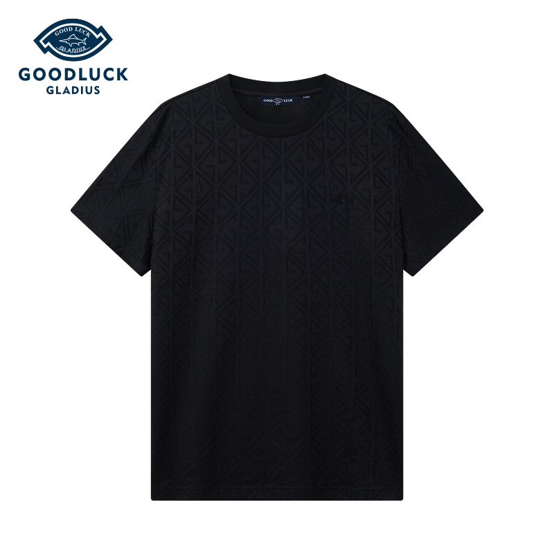 【纯棉提花】德鲨鲨鱼黑色短袖T恤男2026夏新款休闲打底衫