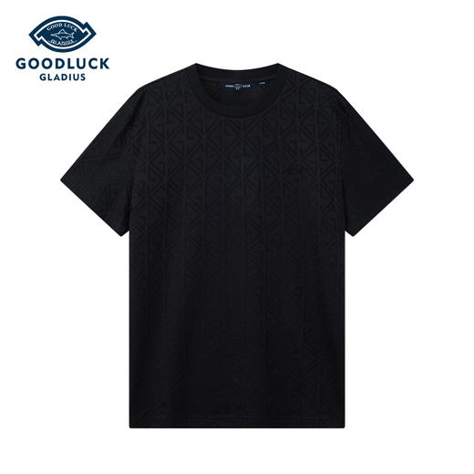 【纯棉提花】德鲨鲨鱼黑色短袖T恤男2026夏新款休闲打底衫 商品图0