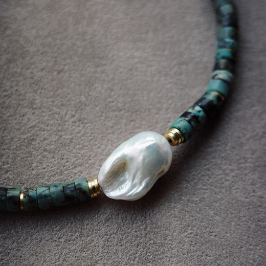 「野光」非洲松石巴洛克珍珠项链 | 总长约45cm 不被驯服的青蓝 to me 天然石饰品 商品图1