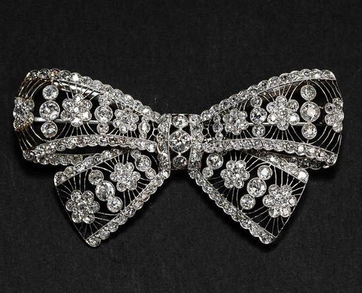 独角鹿西洋古董20世纪初法国出品美好时代风格18K白金镶嵌钻石蝴蝶结造型胸针 商品图2