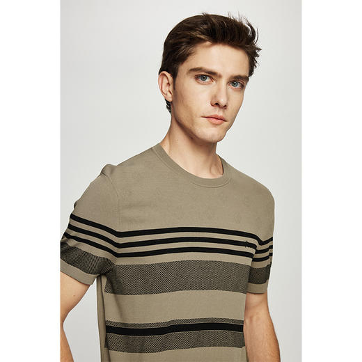 【抗起球】德鲨鲨鱼短袖圆领T恤男夏季新款休闲条纹打底衫 商品图3