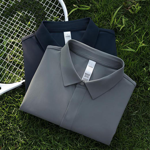 纯色POLO衫男女同款商务休闲翻领水波纹新款短袖上衣  HLS-WF83021# 商品图2