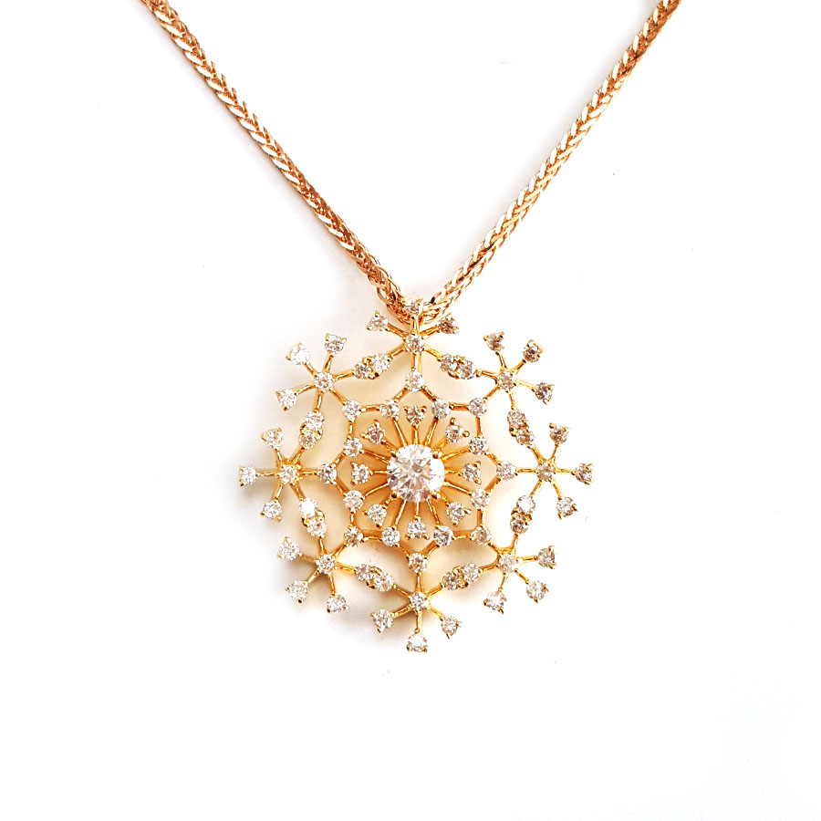 【天然正品】AU750双色金设计师款时尚雪花造型0.325克拉钻石吊坠项链 链长：40CM 290126TJ26