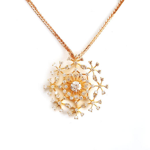 【天然正品】AU750双色金设计师款时尚雪花造型0.325克拉钻石吊坠项链 链长：40CM 290126TJ26 商品图0