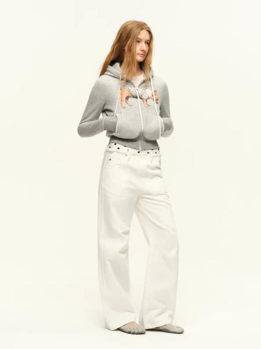 出逃赤岗西/25AWS019/灰色小狗印花短款连帽卫衣外套 商品图2