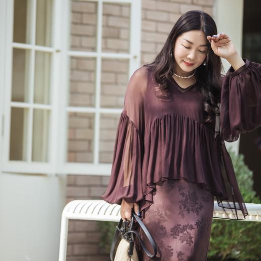 【林栖设计小店】鎏光溯影|提花密褶层次感2026春新款国风真丝罩衫两件套1961171 商品图0