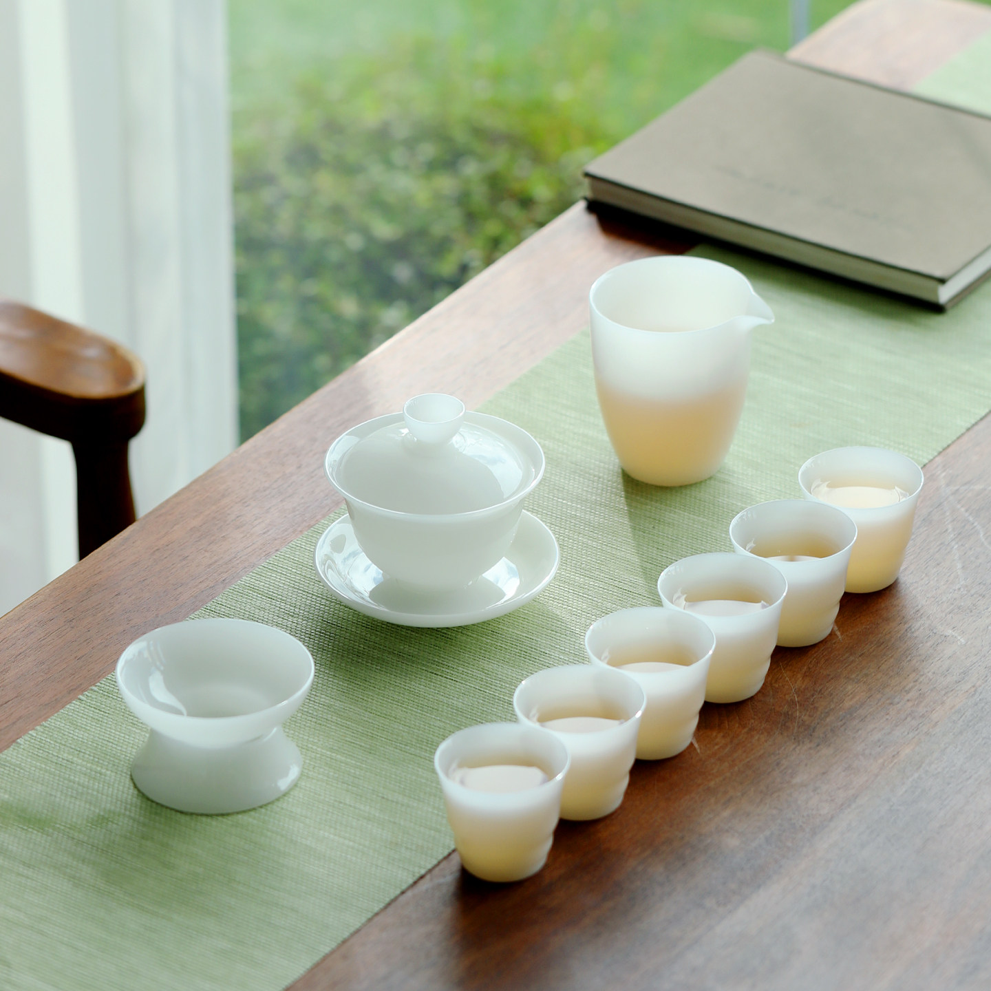 璞玉茶具套装天然中式整套皮盒装德化白瓷功夫盖碗茶杯送礼