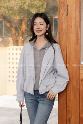 【门店同款】ENJOY春季“柔权主义”假两件连帽拼接皮衣 169193274