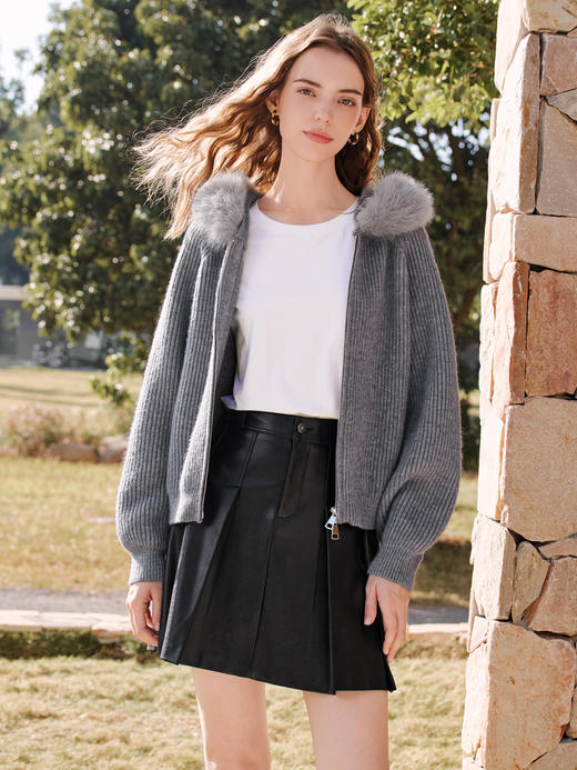 【百图lulu定制】【大毛领针织外套】毛条可拆卸 温暖 针织开衫外套 商品图7