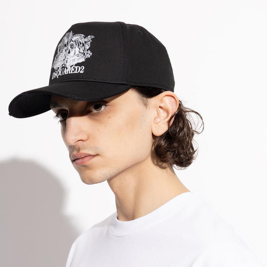 DSQUARED2 中性猴子徽标贴片棉质棒球帽 黑色 BCM0982 05C00001 2124 商品图3