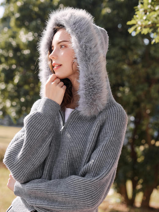 【百图lulu定制】【大毛领针织外套】毛条可拆卸 温暖 针织开衫外套 商品图6