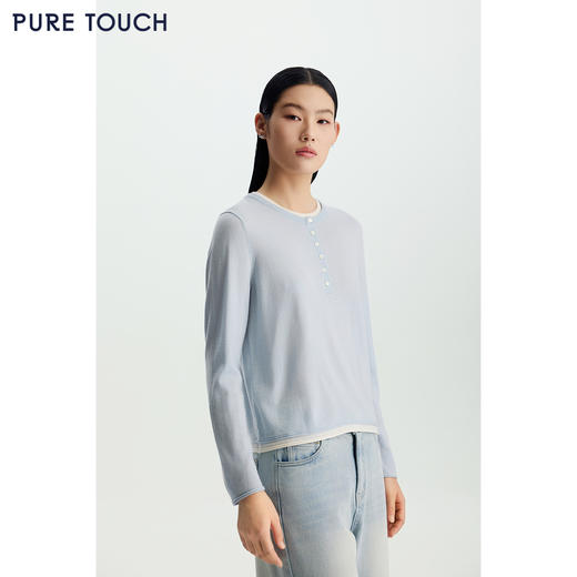 商场同款PURE TOUCH26春夏新款圆领羊毛针织衫撞色领直筒套头衫 商品图4