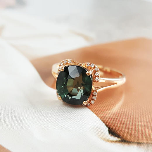 【天然正品】AU750黄金镶钻镶天然近全净体3.5ct椭圆刻面碧玺戒指15号（戒圈可改）281025AH36 商品图4