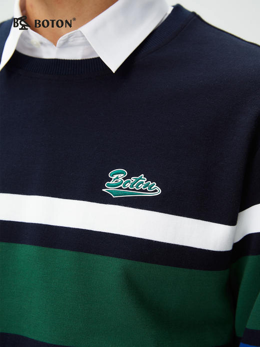 【“微瑕疵”新品特惠出清】波顿男士针织上衣蓝绿白条卫衣*MT070126 商品图3