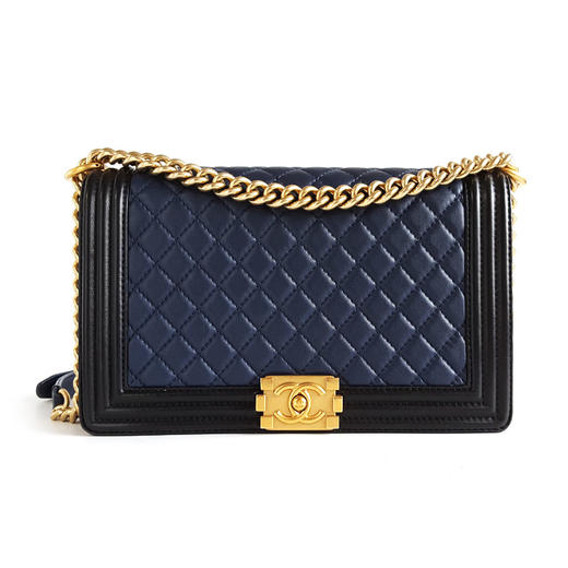 【95新】CHANEL香奈儿A92193 Y61116 C9510中大号28cm蓝黑拼色羊皮Leboy链条包单肩包女士040226TJ02 商品图0