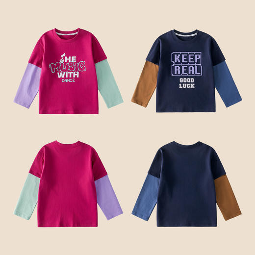 【10A抗菌纯棉】棉花堂绵绵潮趣印花假两件撞色童装长袖T恤-FD61022 商品图4