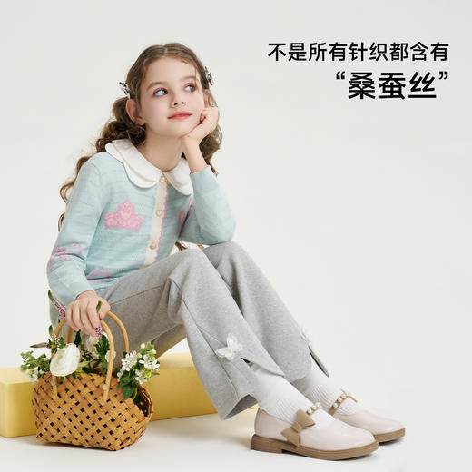 mettekids儿童针织衫2026春季新款女童蓝色花边桑蚕丝毛衣开衫 商品图1