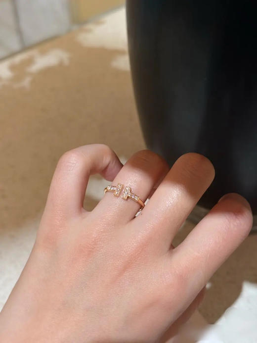 蒂芙尼 玫瑰金 双T 满钻 d0.13t 戒指 商品图1