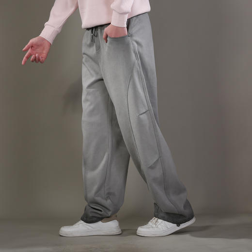 DRONKOO 2026 抽绳松紧腰前结构口袋同色钉扣喷色做旧中厚卫裤长裤 商品图2