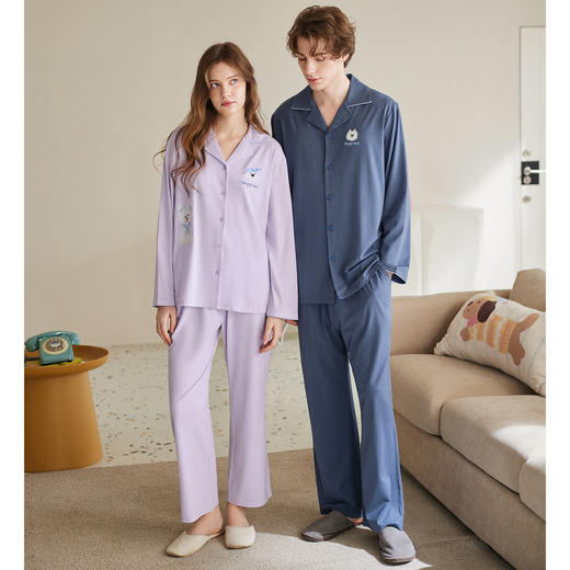 【品牌直发 换季焕新】芬腾情侣睡衣春秋季纯棉开衫长袖套装女款休闲宽松舒适男士家居服 商品图4