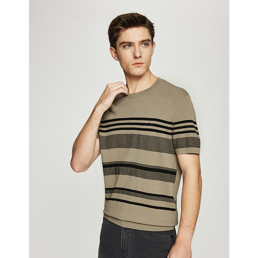 【抗起球】德鲨鲨鱼短袖圆领T恤男夏季新款休闲条纹打底衫 商品图2